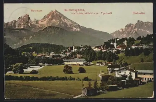 AK Berchtesgaden, Watzmann, Hochkalter, Ortsansicht
