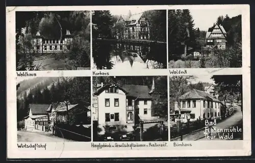 AK Bad Finkenmühle /Thür. Wald, Waldhaus, Kurhaus, Hauptgebäude, Wirtschaftshof, Waldeck, Bürohaus