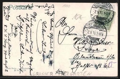 AK Berlin, Grosser Tiergarten, Spaziergänger mit Kinderwagen am Denkmal