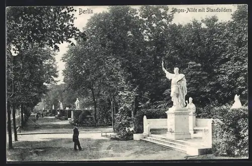 AK Berlin, Grosser Tiergarten, Sieges-Allee mit Standbildern