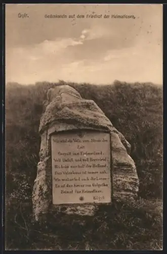 AK Sylt, Gedenkstein auf dem Friedhof der Heimatlosen