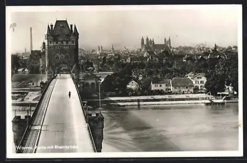 AK Worms, Partie mit Rheinbrücke