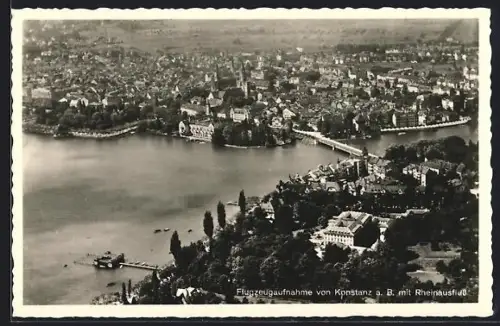 AK Konstanz a. B., Flugzeugaufnahme, Rheinausfluss