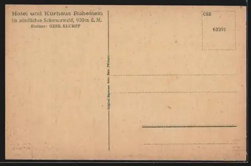 AK Ruhestein /Schwarzwald, Hotel und Kurhaus Ruhestein, Besitzer Gebr. Klumpp