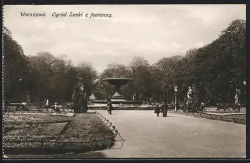 AK Warszawa, Ogród Saski z fontanna
