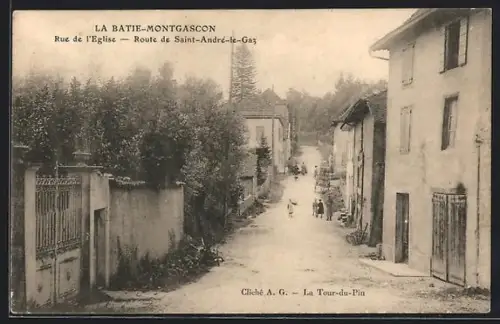 AK La Bâtie-Montgascon, Rue de l`Église, Route de Saint-André-le-Gaz