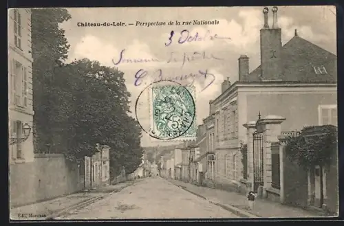 AK Château-du-Loir, Perspective de la rue Nationale