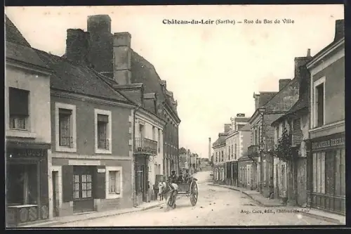 AK Château-du-Loir /Sarthe, Rue du Bas de Ville avec charrette et piétons