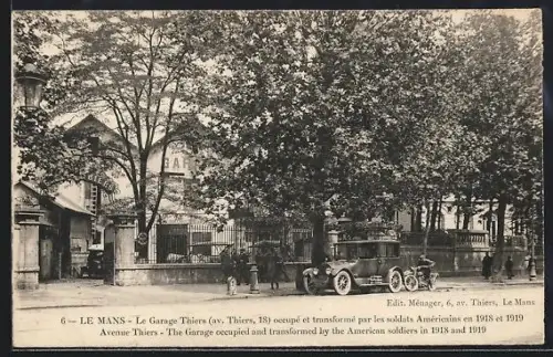 AK Le Mans, Le Garage Thiers occupé par les soldats américains en 1918 et 1919