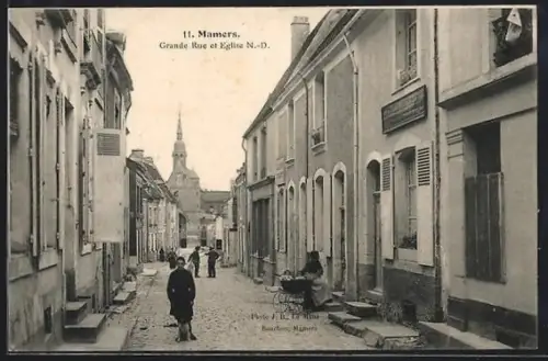 AK Mamers, Grande Rue et Église N.-D