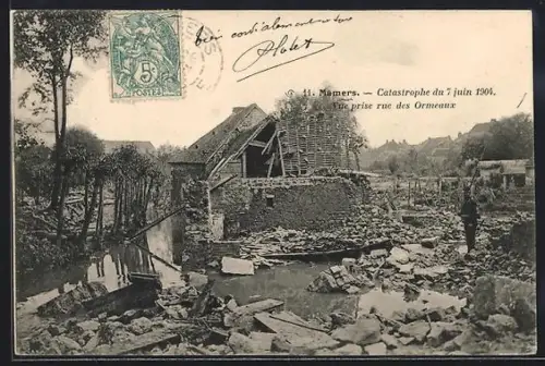 AK Mamers, Catastrophe du 1er juin 1904, vue prise rue des Ormeaux