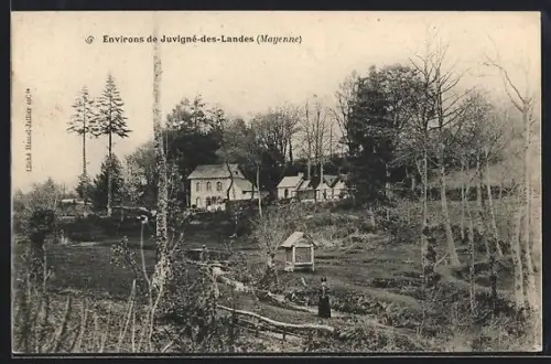 AK Juvigné-des-Landes, Maisons rurales entourées d`arbres et de champs