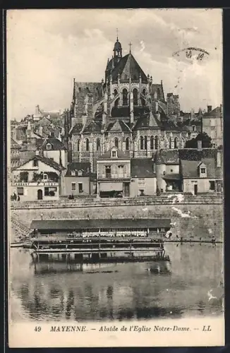 AK Mayenne, Abside de l`Église Notre-Dame et vue sur la rivière
