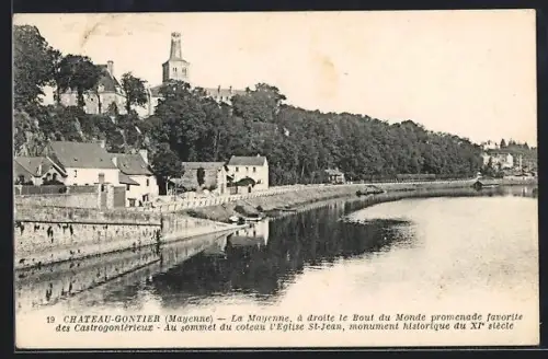 AK Château-Gontier /Mayenne, La Mayenne et l`église St-Jean, monument historique du XVe siècle