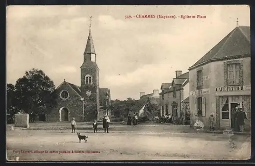 AK Chammes /Mayenne, Église et Place