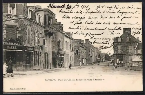 AK Gorron, Place du Général Barrabé et route d`Ambriéres