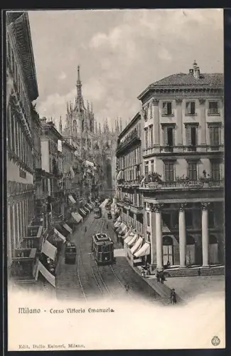 AK Milano, coros Vittorio Emanuele, Strassenbahnen und Geschäfte