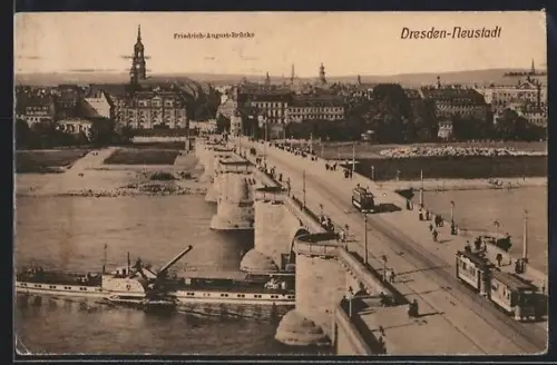 AK Dresden, Friedrich August-Brücke, Strassenbahn
