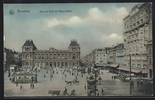 AK Bruxelles, Gare du Nord et Palace Hotel, Strassenbahn