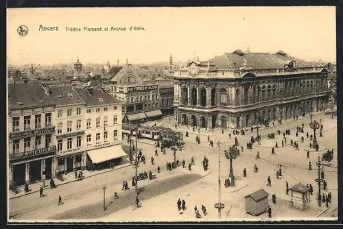 AK Anvers, Theatre Fiamand et Avenue d`Italie, Strassenbahn