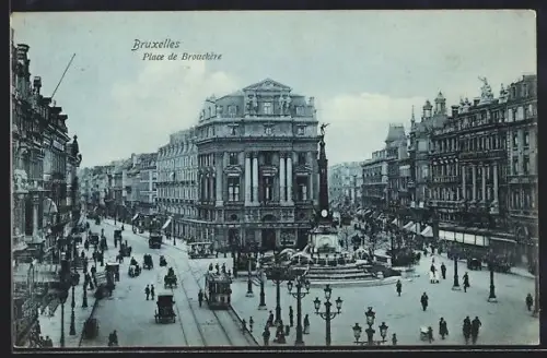 AK Bruxelles, Place de Brouckère, Strassenbahn