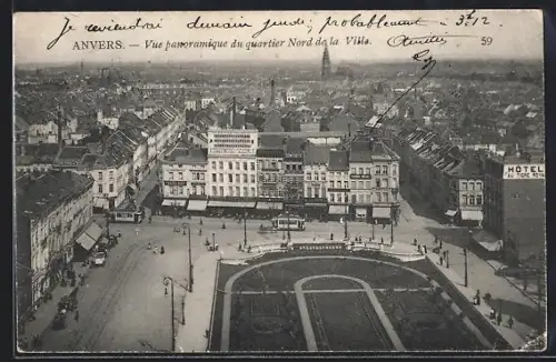 AK Anvers, Vue panoramique du quartier Nord de la Ville, Strassenbahn