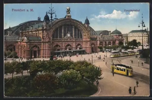 AK Frankfurt / Main, Hauptbahnhof mit Strassenbahnen