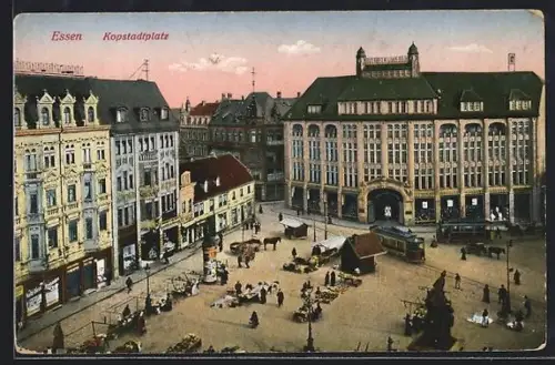 AK Essen, Kopstadtplatz mit Strassenbahn