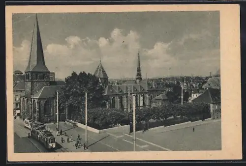 AK Essen, Das Münster, Strassenbahn