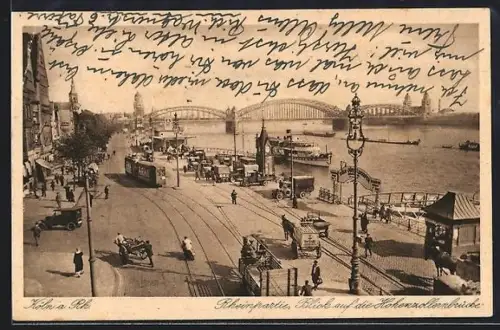 AK Köln a. Rhein, Strassenbahn mit Blick zur Hohenzollernbrücke