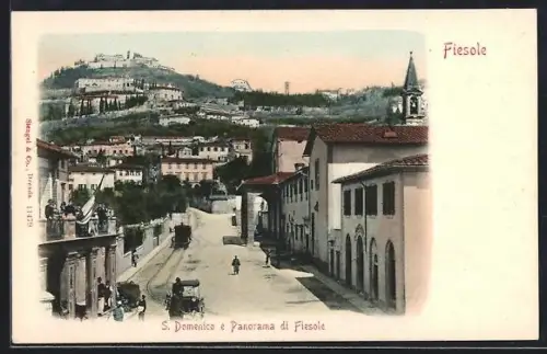 AK Fiesole, S. Domenico e Panorama di Fiesole, Strassenbahn
