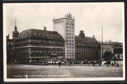 AK Leipzig, Das erste Hochhaus am Augustusplatz, Strassenbahn