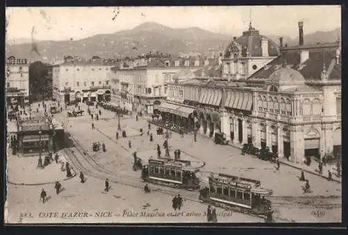 AK Nice /Cote D`Azur, Place Masséna et le Casino Municipal, Strassenbahn