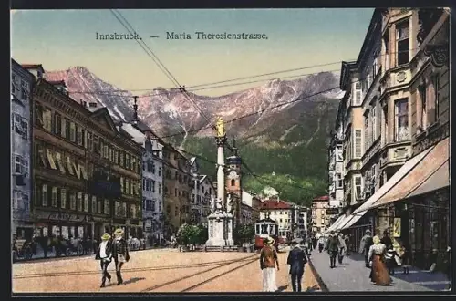 AK Innsbruck, Maria Theresienstrasse mit Strassenbahn