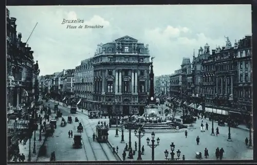 AK Bruxelles, Place de Brouckère, Strassenbahn