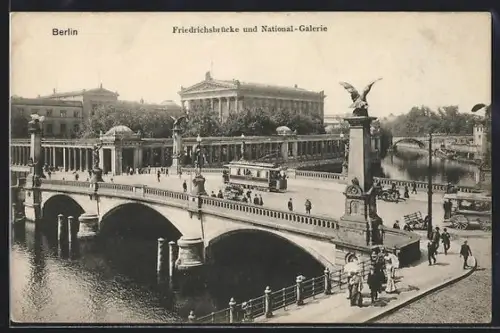 AK Berlin, Friedrichsbrücke und National Galerie, Strassenbahn