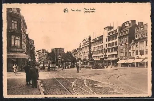 AK Verviers, Strassenbahn auf der Place Verte
