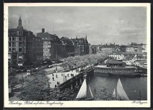 AK Hamburg, Strassenbahn am Jungfernstieg