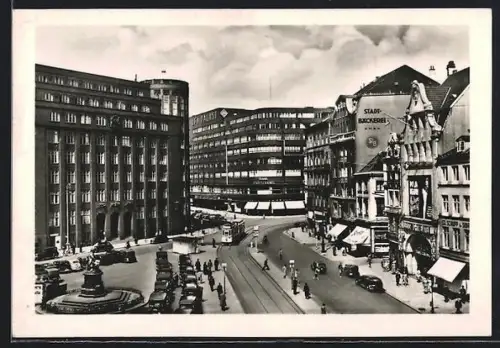 AK Hamburg, Strassenbahn am Gänsemarkt