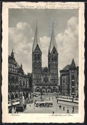 AK Bremen, Marktplatz mit Dom, Strassenbahn