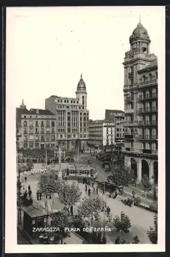 AK Zaragoza, Plaza de Espana, Strassenbahn