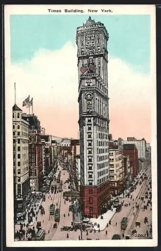 Künstler-AK New York, Times Building, Strassenbahn
