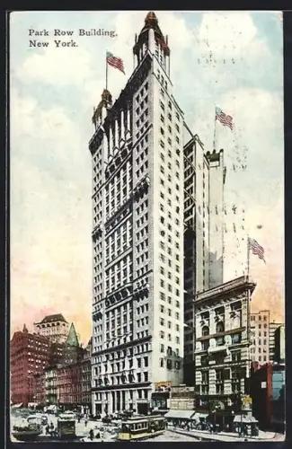 AK New York, Park Row Building, Strassenbahn