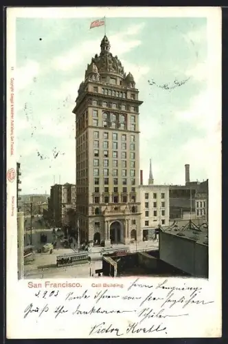 AK San Francisco, Call Building, Strassenbahn