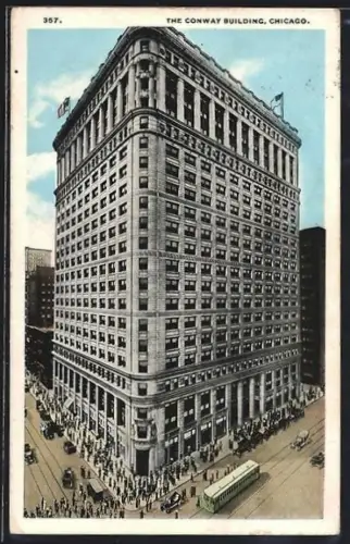 AK Chicago, IL, The Conway Building, Strassenbahn