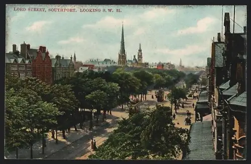 AK Southport, Lord Street looking S. W., Strassenbahn