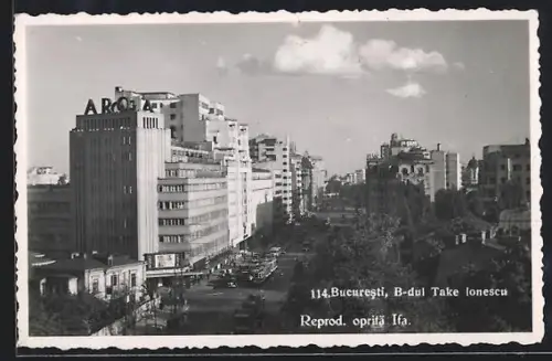 Foto-AK Bucuresti, B-dul Take Ionescu, Strassenbahn