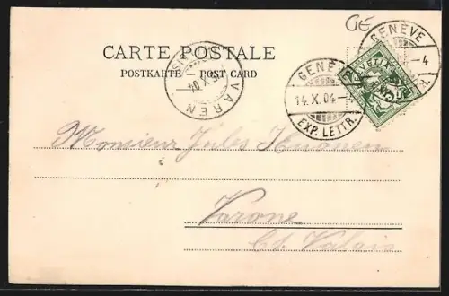 AK Genève, Rue du Mont-Blanc, Strassenpartie mit Strassenbahn