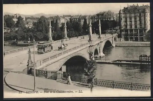AK Genève, Pont de la Coulouvrenière, Strassenbahn
