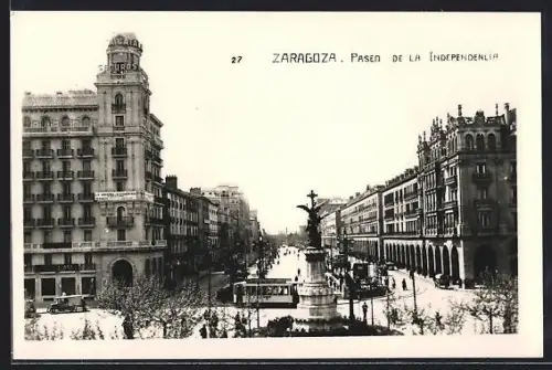 AK Zaragoza, Paseo de la Independencia, Strassenbahn